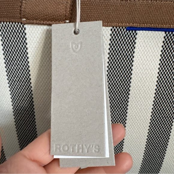 ROTHYS Rothy's The Lightweight Zip Tote Cabana Stripe Cream Black Camel NEW Tags - Picture 10 of 14